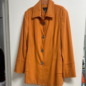 Etcetera Orange Wool Blend Silver Turn Closures Trench Coat 12 Large